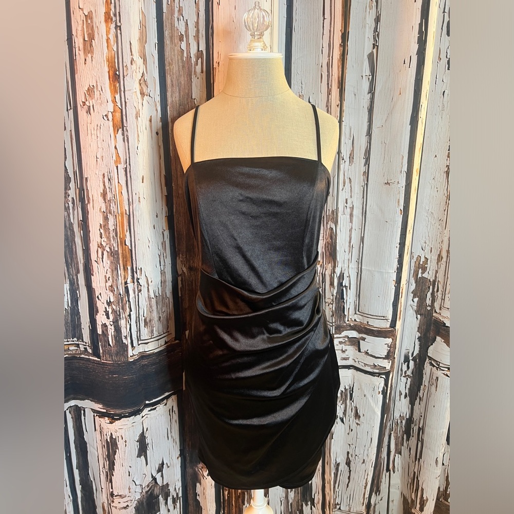 Emerald Sundae Black Satin Mini Dress
